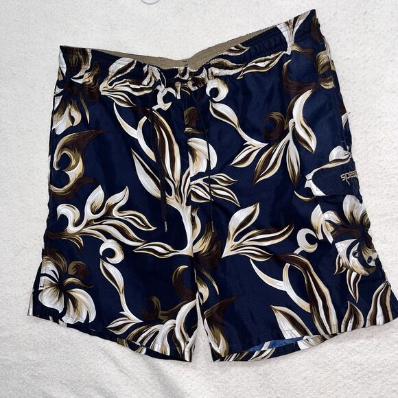 Speedo Swim Trunks Men Size M Blue Floral Lined Draw String Swim Shorts - Picture 2 of 5